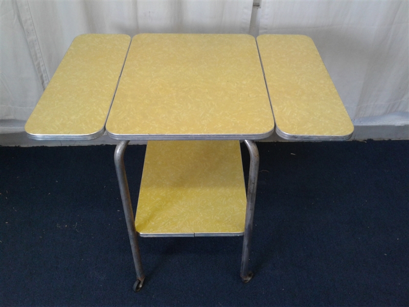 Vintage Yellow and Chrome Formica Table w/2 Folding Leaves
