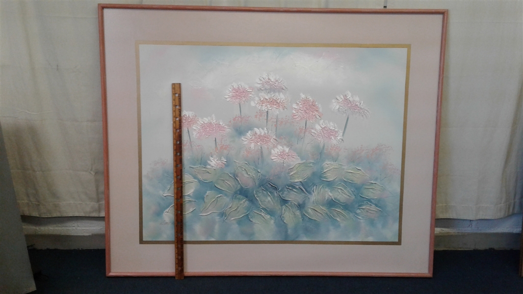 Hand Painted 3D Floral Canvas Framed Art 61x49