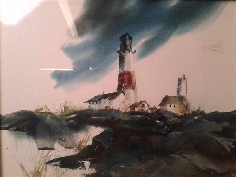 Lighthouse Original Signed Watercolor Framed Art 29 1/4 x 22 1/2 Fran Wohlfelder