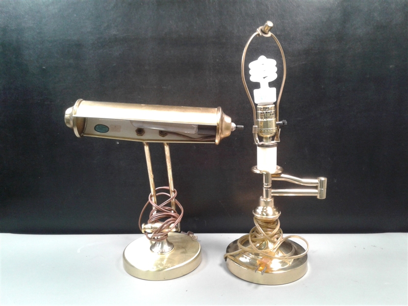 Vintage Brass Bankers Light & Swivel Arm Desk Lamp
