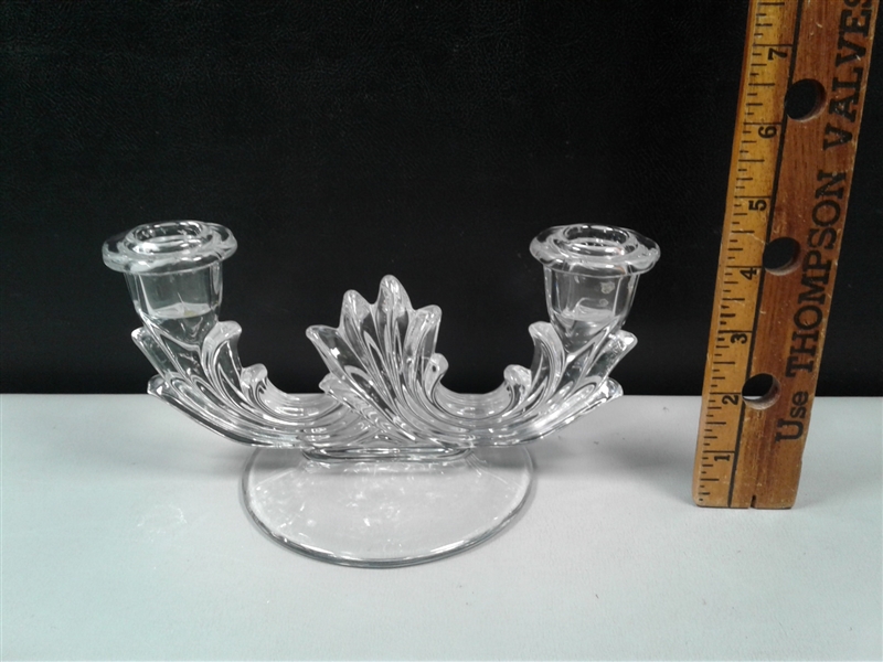 Vintage Pressed Glass Double Candlestick Set of 2