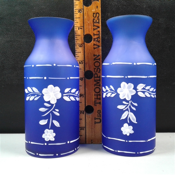 Pair of Matte Cobalt Blue Hand Painted Vases