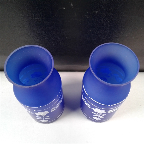 Pair of Matte Cobalt Blue Hand Painted Vases