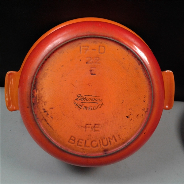 Vintage Descoware Belgium Orange Enamel Dutch Oven w/Lid