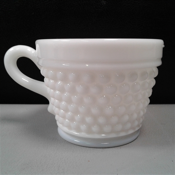 Vintage Fenton Milk Glass Hobnail Punch Cups w/Saucers Set Of 4