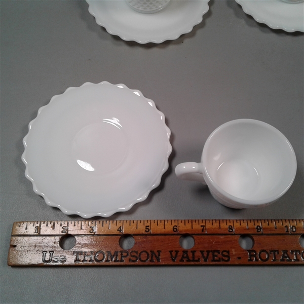 Vintage Fenton Milk Glass Hobnail Punch Cups w/Saucers Set Of 4