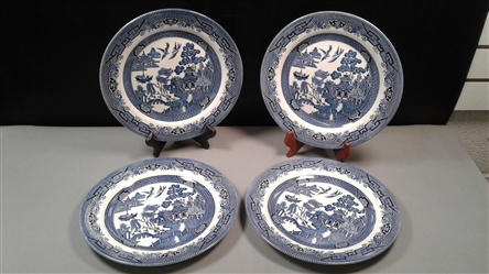 Set of 4 Vintage Discontinued Willow Blue Dinner Plates 10 1/4"