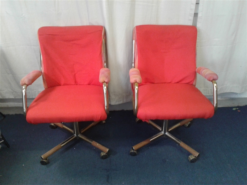 2 Red Chairs On Casters