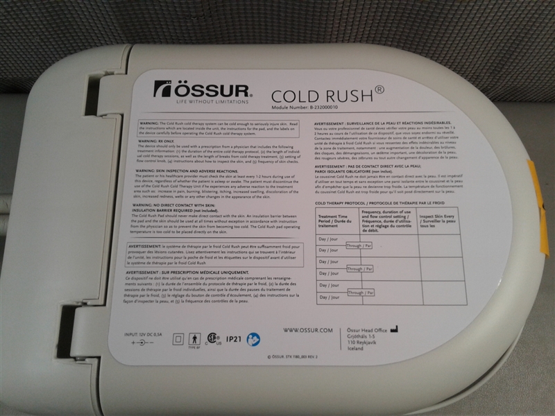 Ossur Cold Rush Therapy Machine System With Knee Pad