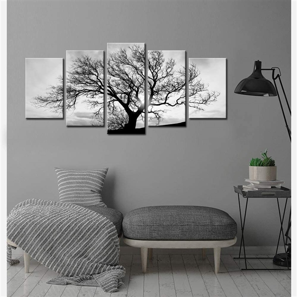  LevvArts - Black and White Tree Canvas Art