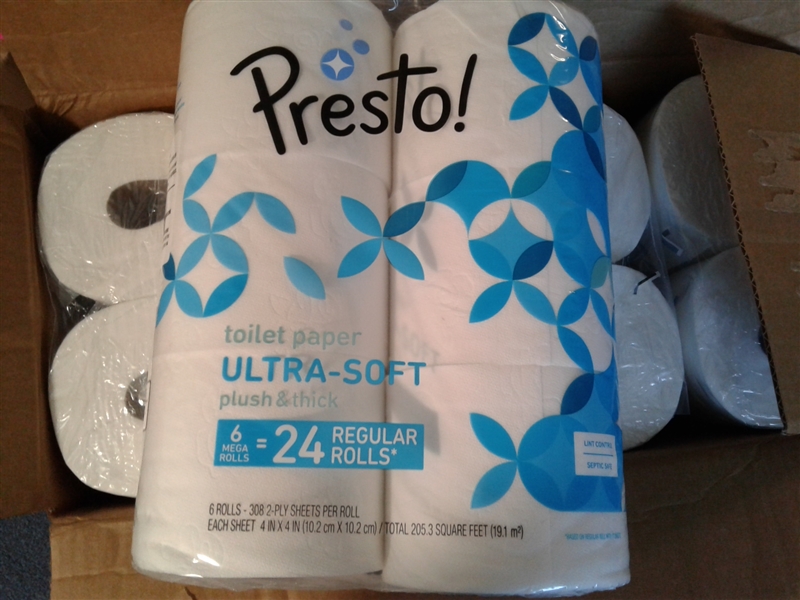 Amazon Brand - Presto! 308-Sheet Mega Roll Toilet Paper, Ultra-Soft, 24 Count