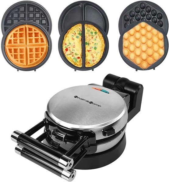 Health and Home 3-in-1 Waffle Maker, Omelet Maker, Egg Waffle Maker