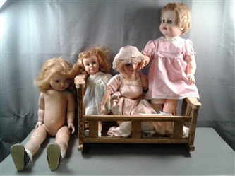 Vintage Doll Cradle and Dolls