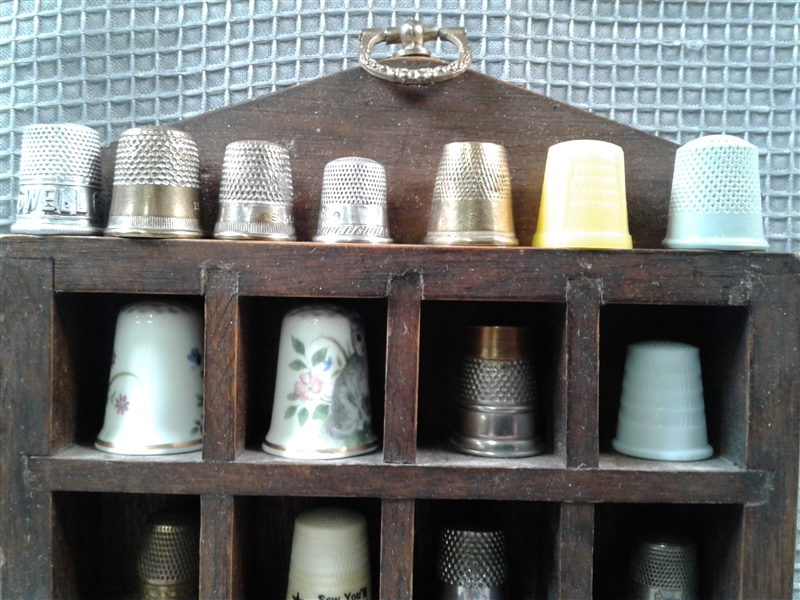 Vintage Thimble Collection with Wood Display Case