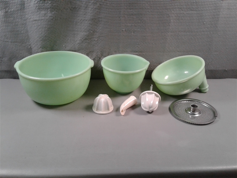 Vintage Sunbeam Jadeite Mixing Bowls and Juicer