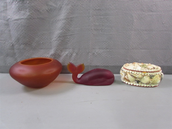 Matte Orange Glassware and Shell Covered Trinket Box