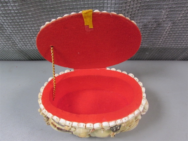 Matte Orange Glassware and Shell Covered Trinket Box