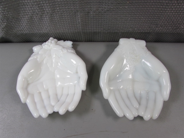 Vintage Avon and Westmoreland Milk Glass Cupped Hands Dishes