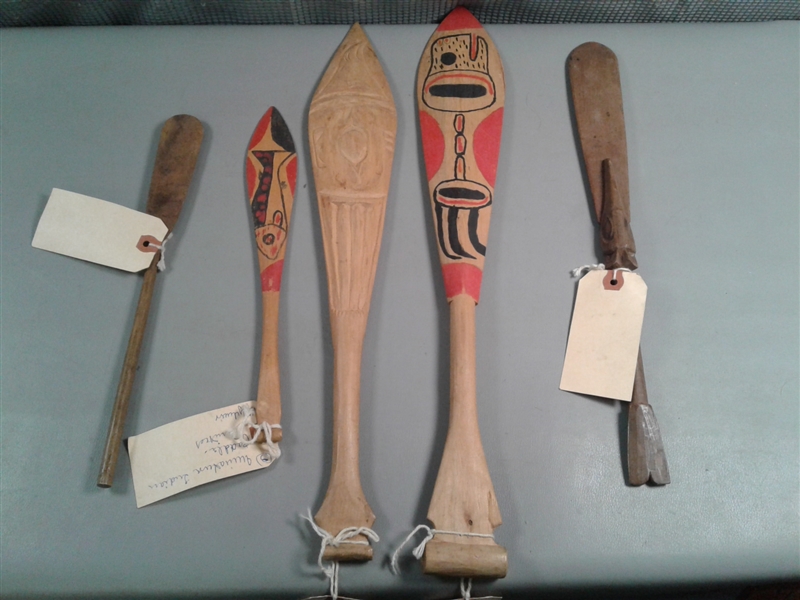 Vintage Miniature Wood Carved Paddles from Thlinkit Indians of Southeastern Alaska