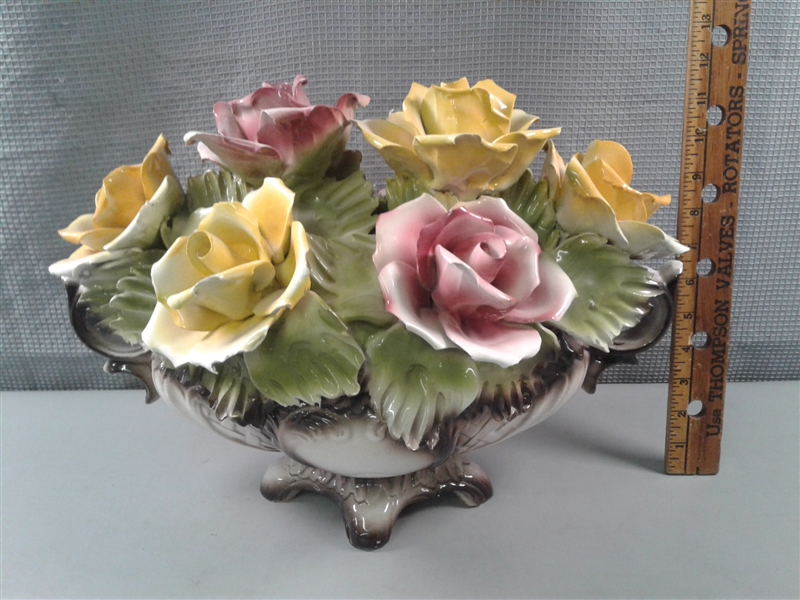 Vintage Capodimonte Porcelain Basket of Roses