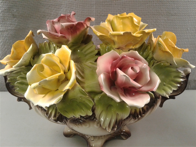 Vintage Capodimonte Porcelain Basket of Roses