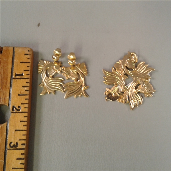 Gold Koi Fish Clip on Earrings & Pendant