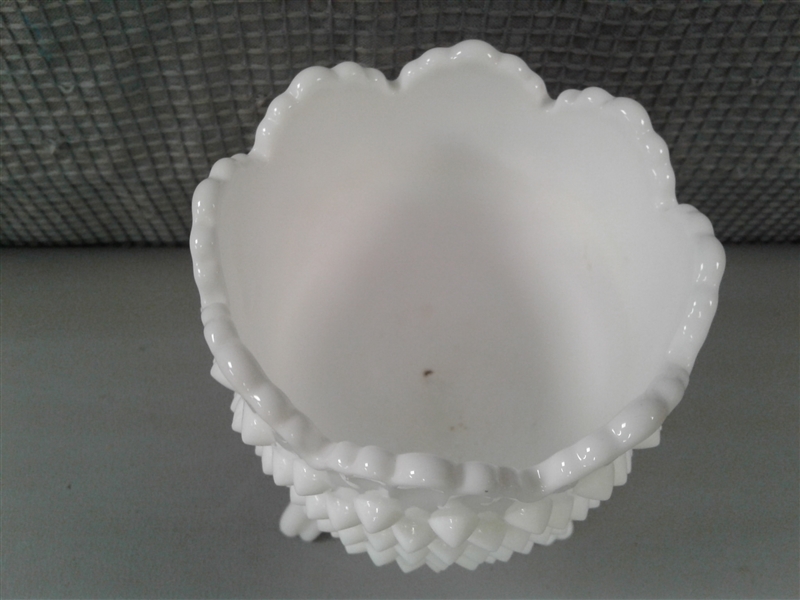 Vintage Inarco Porcelain Cracked Egg Vase and Fenton Hobnail Milkglass
