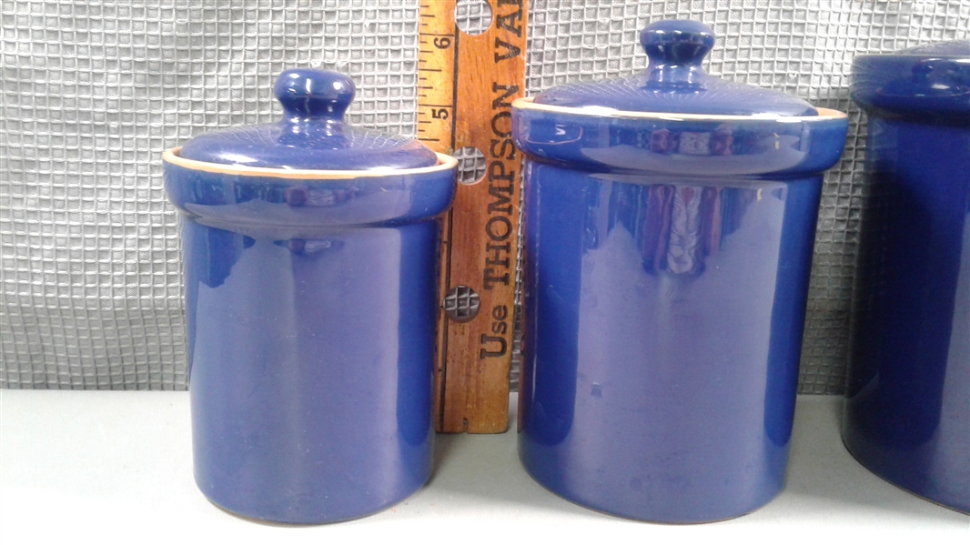 Set of 4 Cobalt Blue Canisters W/Brown Interior