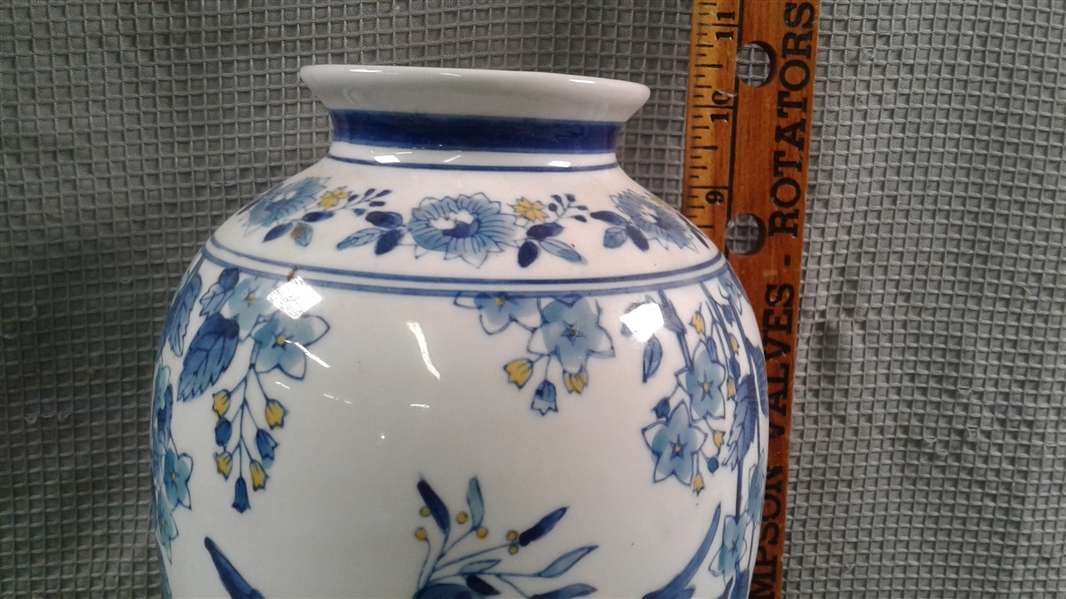 Blue & White Bird Urn/Vase