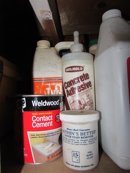 ASSORTED GARAGE CLEANERS AND CHEMICALS