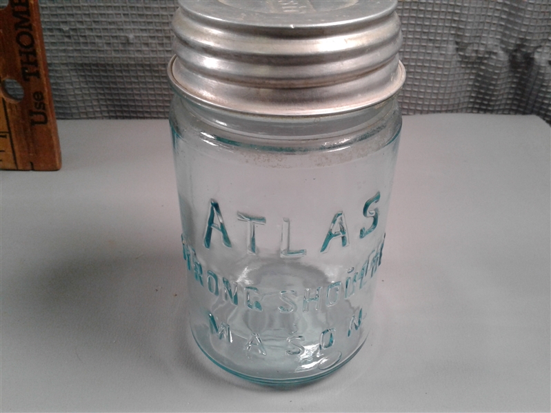 Vintage Ball, Kerr, & Atlas Canning Jars + Wood Holder