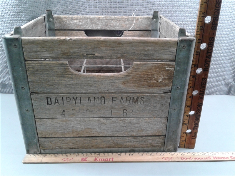 Antique Dairyland Farms Wood & Metal Milk Crate