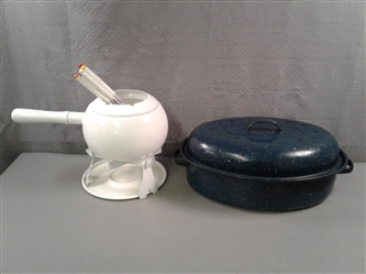 Metal Enamel Roaster and Fondue Pot