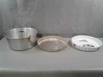 Metal Tart Pan, Porcelain Tart Dish, & Aluminum Bundt Pan