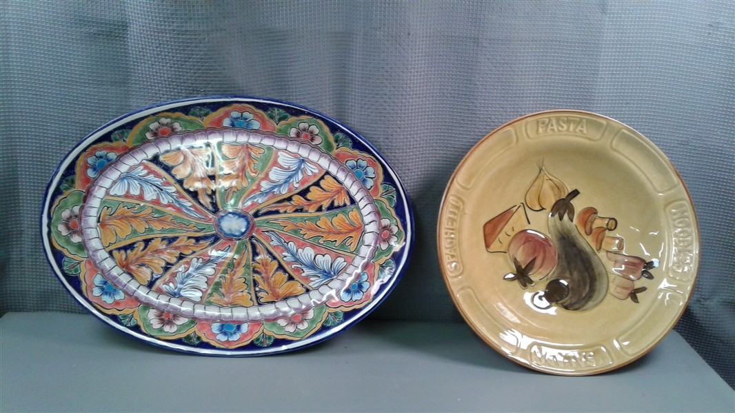 19.5 Mexico Oval Pottery Platter & Round 14 Vegetable Bowl