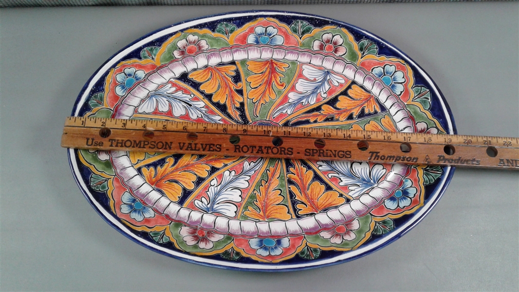 19.5 Mexico Oval Pottery Platter & Round 14 Vegetable Bowl