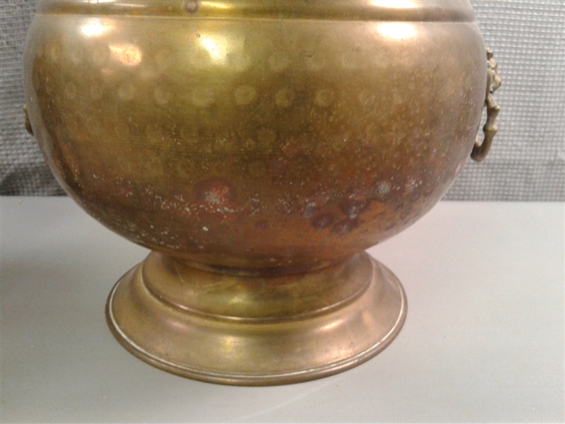 Vintage footed Brass Bowl/Planter with Lion Head Handles