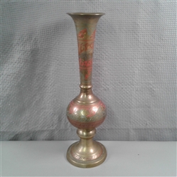 Vintage Green & Red Brass Vase Made in India