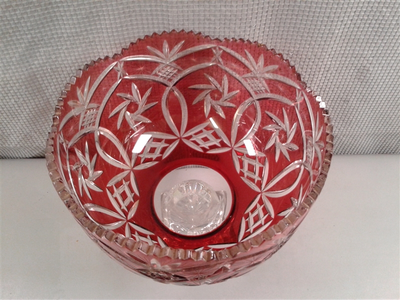 Beautiful Crystal Ruby Red Cut to Clear Pedestal Serving Dish
