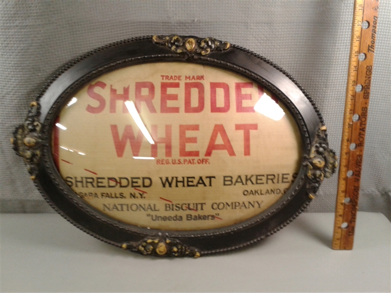 Framed Shredded Wheat in Antique Oval Bubble Glass Frame
