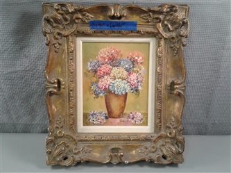 Vintage Framed Oil Painting Still of Flowers in Vase-Signed A. Johnsyn