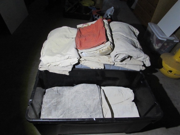 LARGE CONTAINER OF DROP CLOTHS