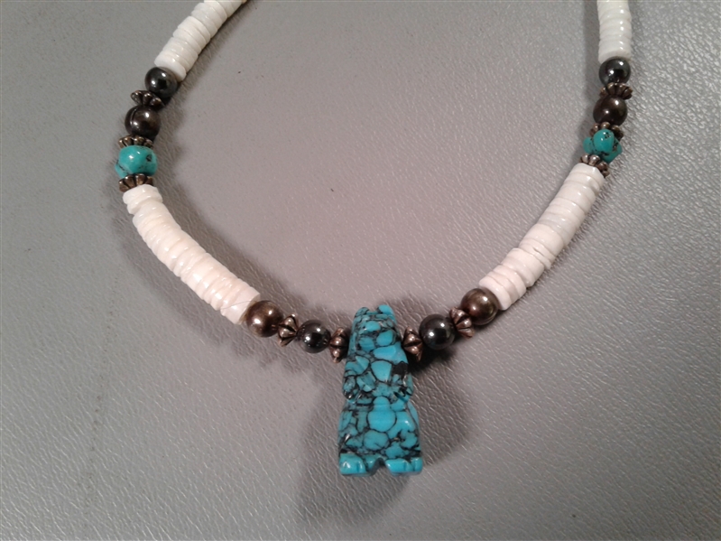 Carved Zuni Bear Jewelry in Stone-Turquoise, Lapis, and Sodalite. Possibly Sterling