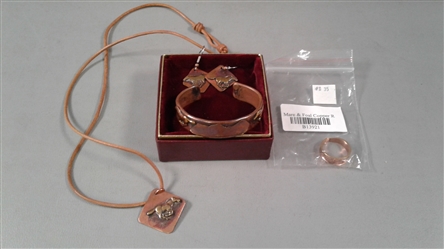 Mare and Foal Copper and Brass Cuff Bracelet, Earrings, Necklace and Ring Set