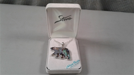 Storrs Wild Pearle Abalone Pendant Necklace Large Midnight Bear