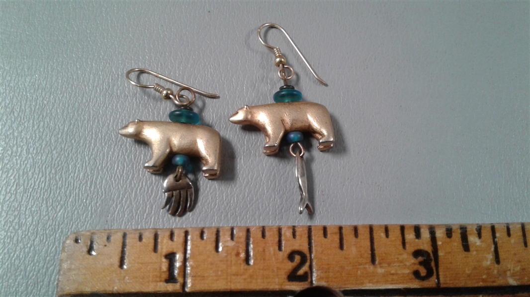 Bear Dangle Earrings and Matching Necklace + Stone & Swarovksi Crystal Bear Necklace