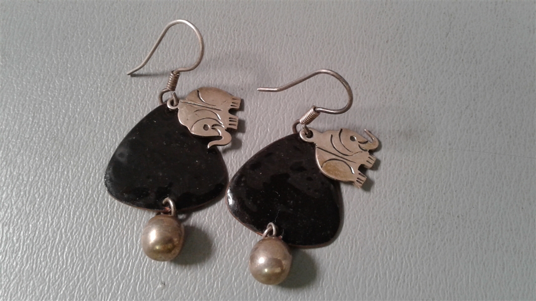 Sterling Silver 925 Ring With Blue Stone & Sterling Silver and Copper Elephant Earrings