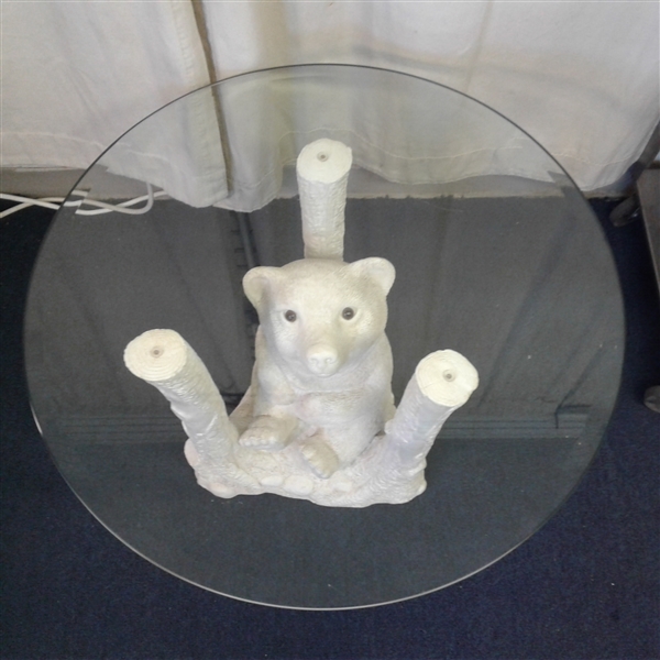 Adorable White Bear & Trees Table with Glass Top
