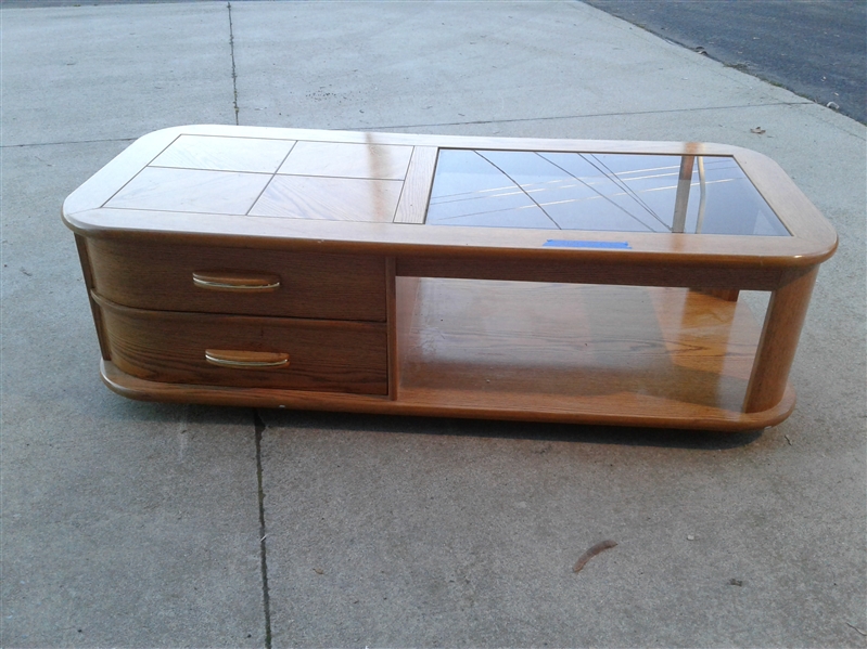 Rolling Coffee Table With Glass Top On One Side