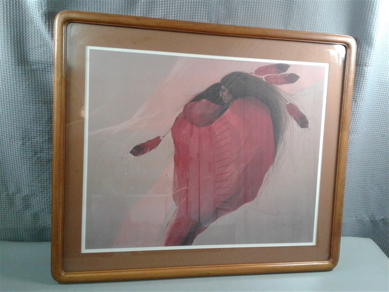 Red Feather In A Salmon Sky By Frank Howell Framed Print 1986